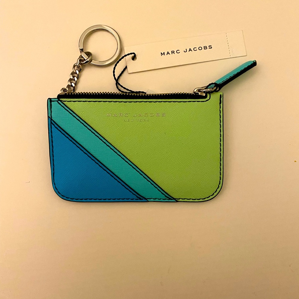 Marc Jacobs leather-like pouch, key chain wallet teal turquoise retro design